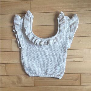 H&M White Ruffle Knit Crop Top